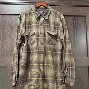 Pendleton Olive and Mustard Plaid Button Down Shirt